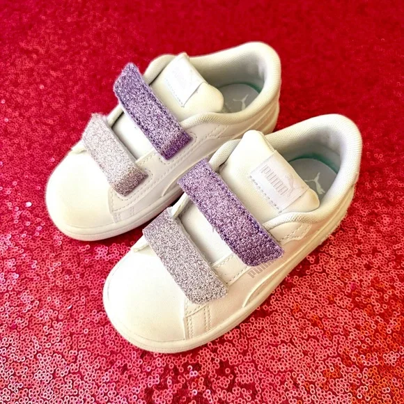 💟PUMA Smash 3.0 Purple Glitter Toddler Velcro Closure Sneakers - Picture 2 of 10